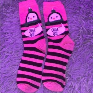 pink ankle high socks with penguins